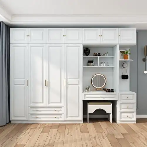 实木衣柜卧室家用书桌梳妆台一体开门组合柜子简约现代儿童大衣橱