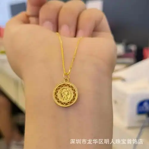 足金999黄金女王牌吊坠3d硬金无氰镂空女王圆牌项链抖音直播款
