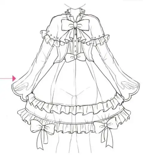 最后画上细节的装饰,在蝴蝶结和裙子上涂上喜欢的颜色,一条洛丽塔裙子