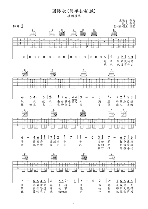 唐朝乐队国际歌吉他谱