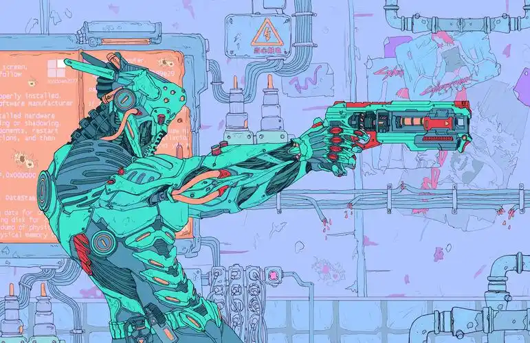 平涂上色的赛博朋克机械人