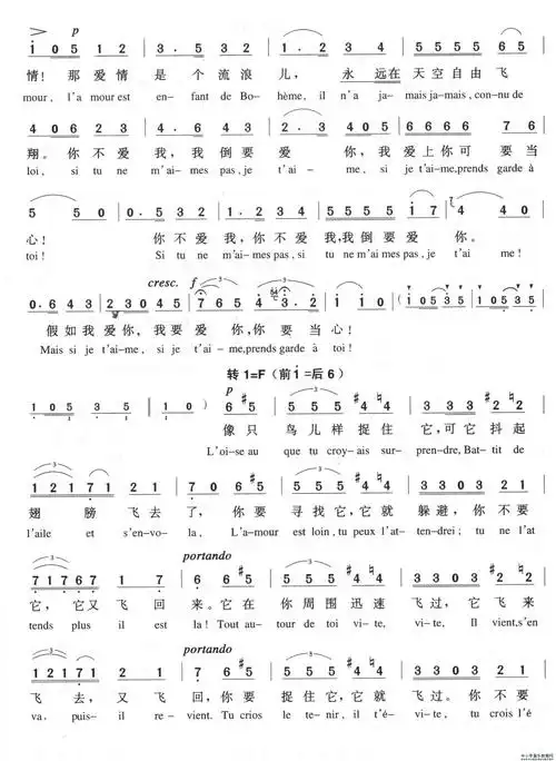 爱情像一只自由鸟(中外文对照)[法]