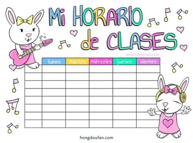 带有可爱兔子音乐的空白课程表图片素材-红豆饭小学生简笔画大全