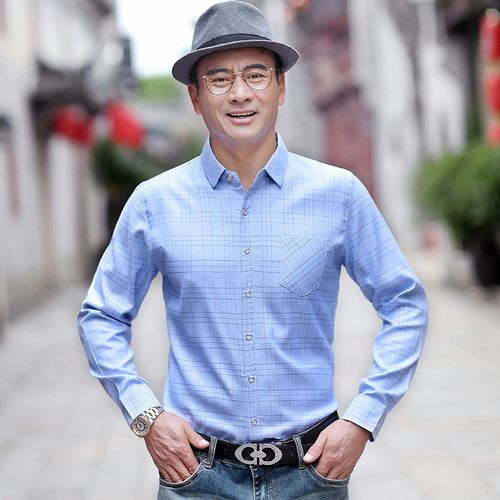 中老年衬衫长袖爸爸装男4050岁薄款春秋秋季中年人衬衫