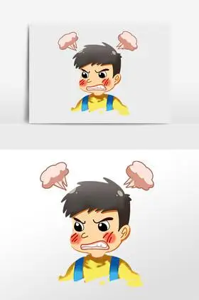 生气发火愤怒男孩插画