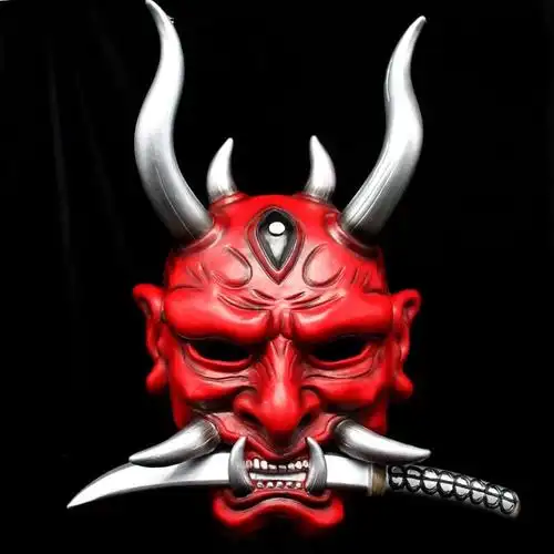 日式和风cosplay恶鬼般若面具道具可佩戴万圣节恐怖鬼武士面具 红色