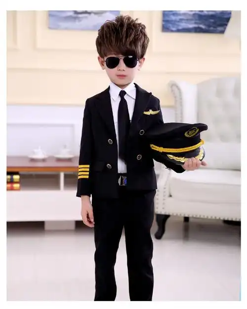 儿童机长服飞行员服装男童空军套装男孩西装帅气万圣节演出服 机长服