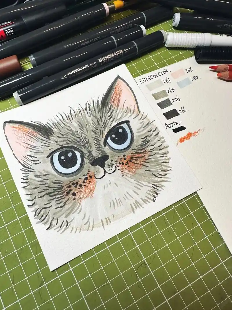 马克笔画的动物小头像.教程都 - 抖音