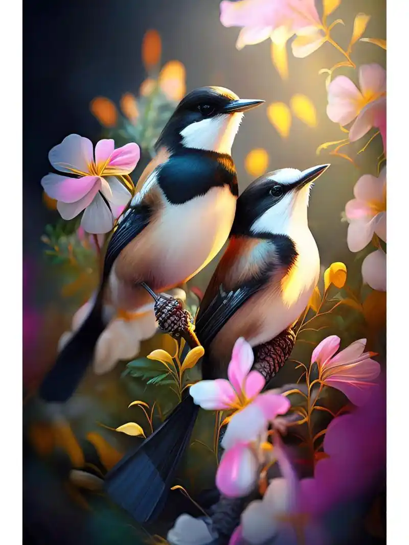 两只喜鹊在枝头叫