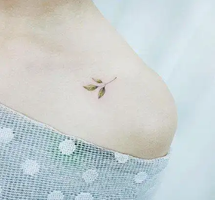 超好看的女生纹身图案精致小型树叶纹身图片3