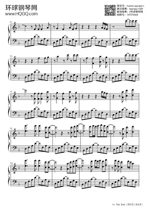in the end(演奏版)- linkin park钢琴谱-环球钢琴网