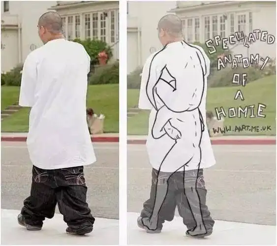 是黑人嘻哈界很流行的穿法,还有个专门的称呼叫做sagging(下拉裤子)