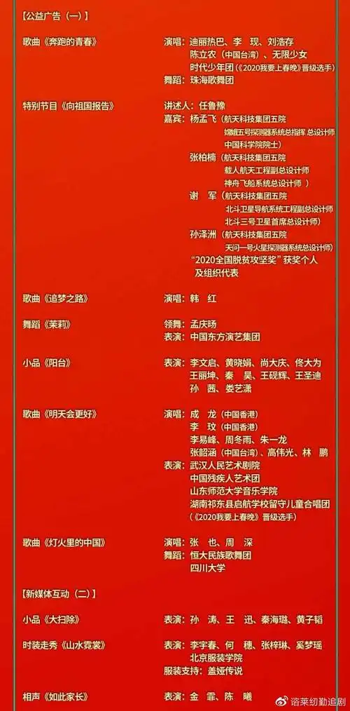 2021年春节联欢晚会节目单出炉