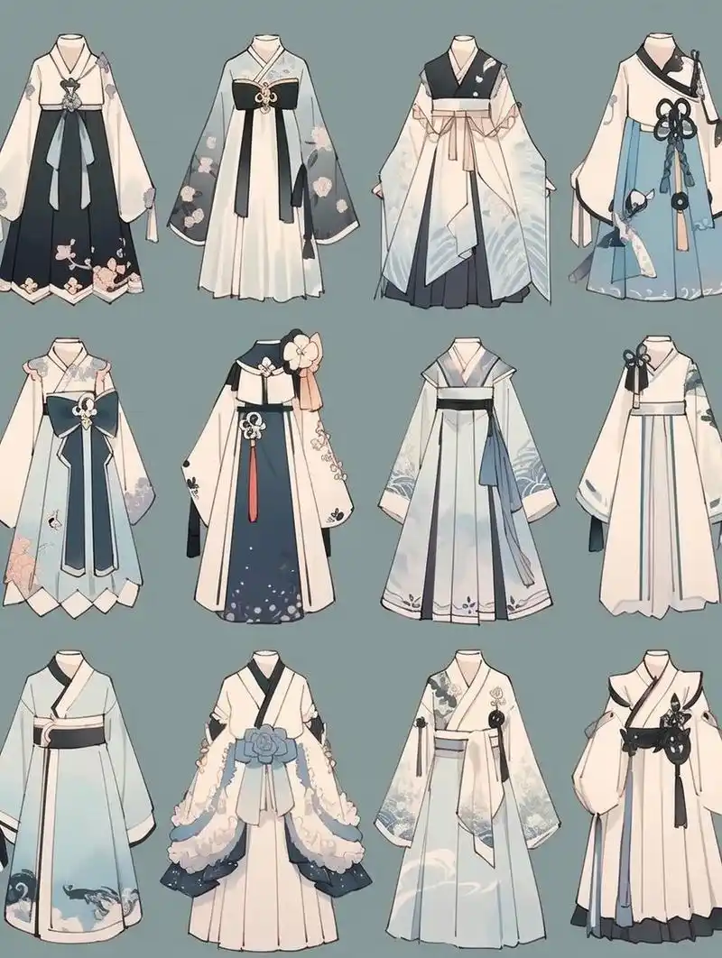 蓝色系古风小裙子:服装设计素材  希望能给你一点灵感哦