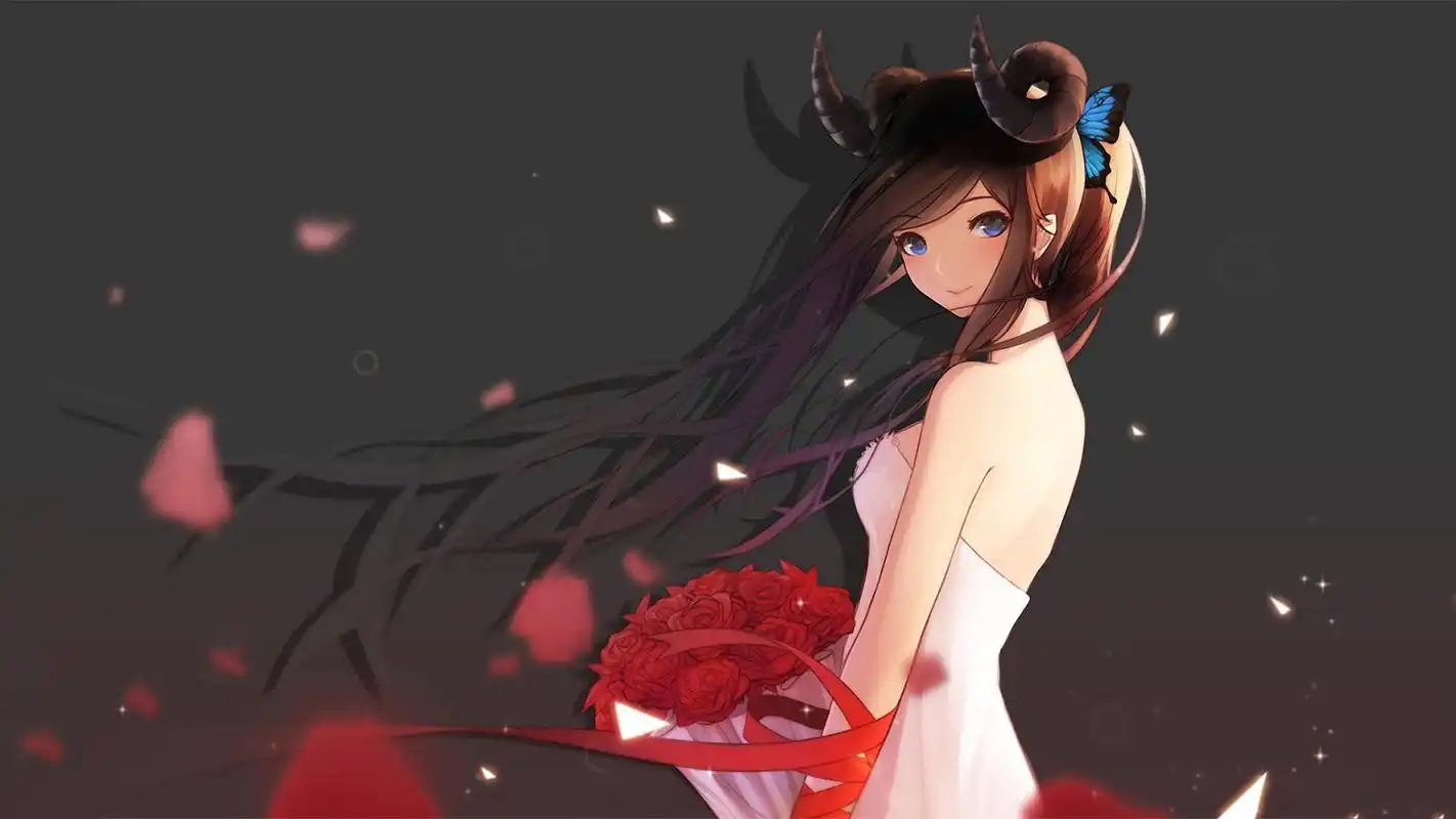 二次元唯美捧花少女桌面壁纸_卡通动漫_壁纸下载_美桌网