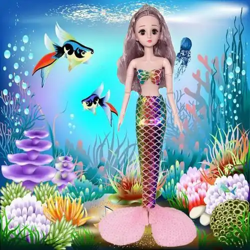 60厘米巴比美人鱼公主两件套人鱼公主婚纱换装洋娃娃巴比衣服女孩