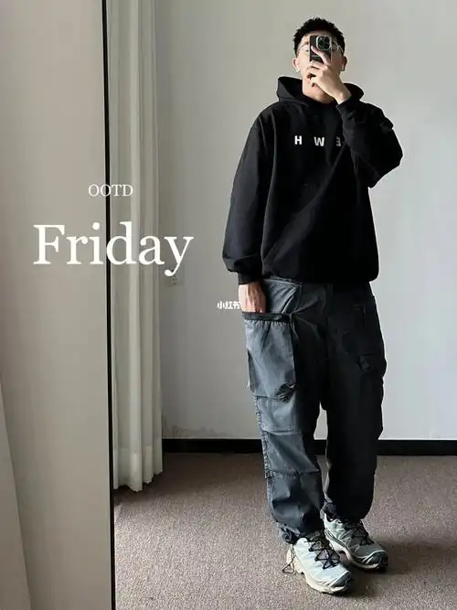 170男生穿搭初秋卫衣多袋工装裤搭配分享