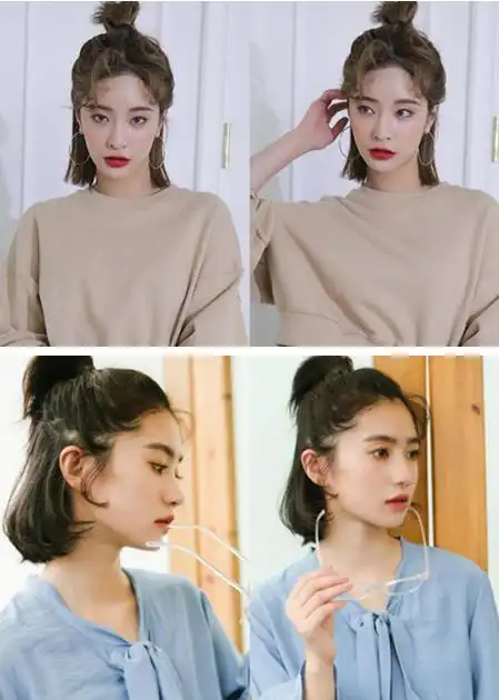 清纯的韩式短发半扎式丸子头 可爱又迷人!