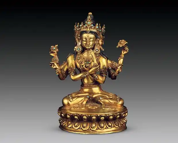 0566清铜鎏金六臂佛像
