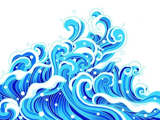 手绘蓝色国潮海浪波浪浪花海水元素世界海洋日
