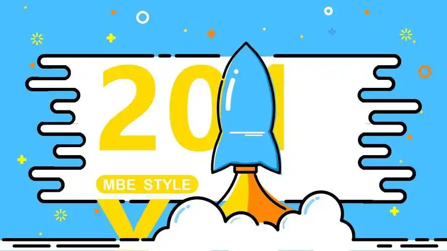 蓝色mbe风格的火箭升空背景ppt模板-卡通模板-道格资源