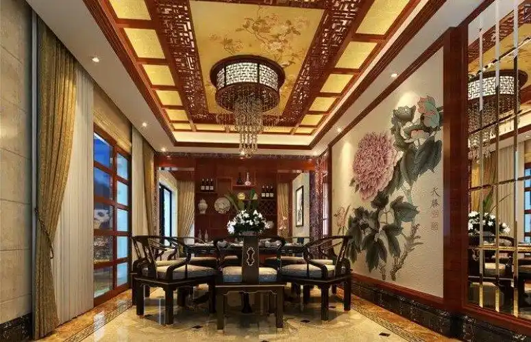 新中式风格吊顶图片 餐厅木质吊顶装修效果图