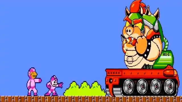 超级玛丽:这么帅的boss,马里奥联手洛克人对战boss库巴!