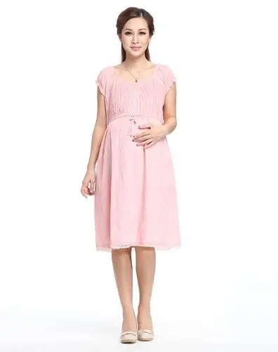 肯勒芳孕妇装 橘红色线纹时尚短袖连衣裙