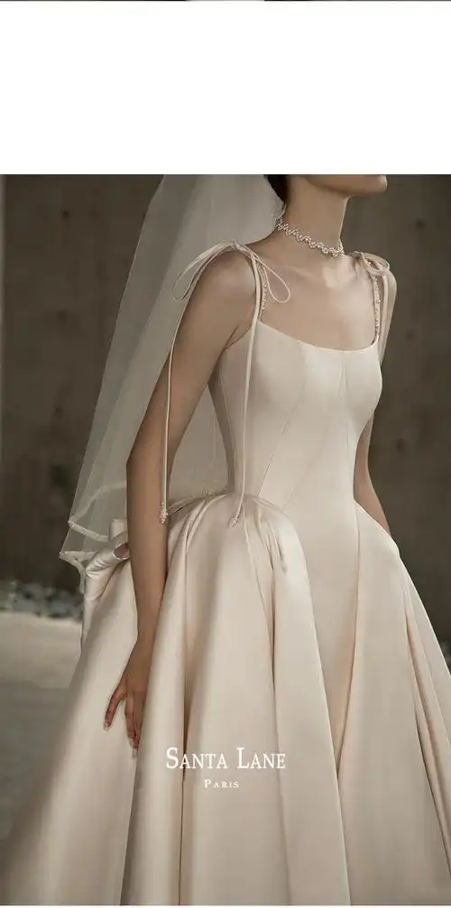 妲菲妮吊带缎面婚纱新款新娘主婚纱小个子出门纱质感齐地款xs