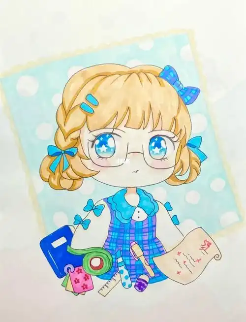 马克笔动漫人物q版学院风女孩