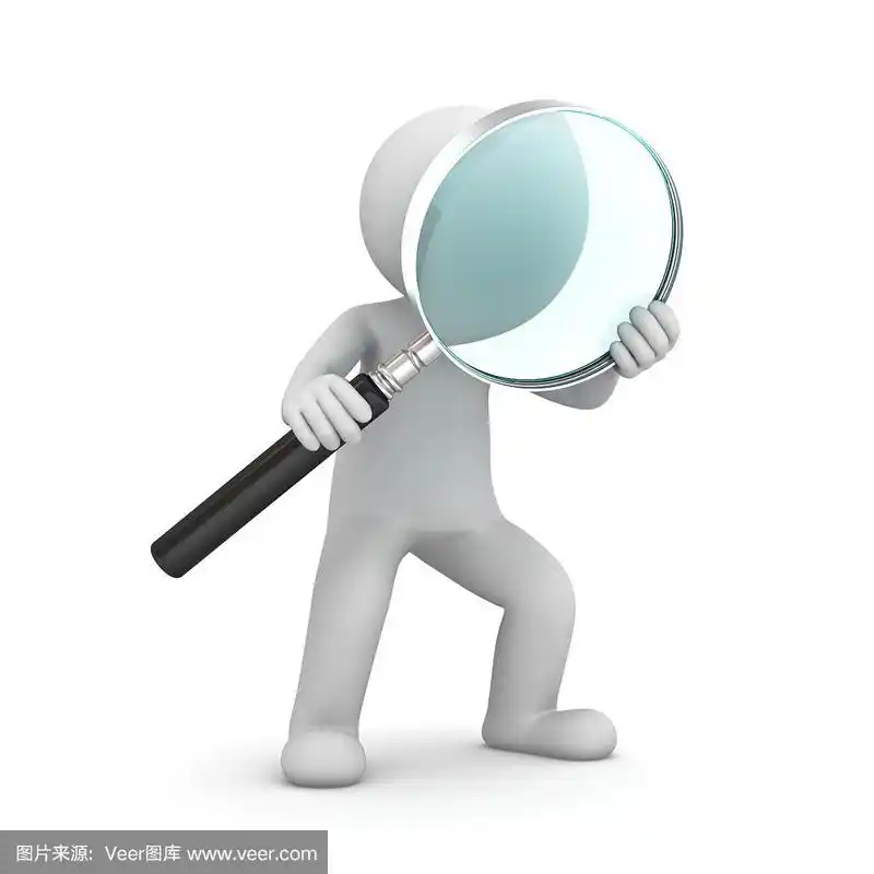 手持放大镜的3d男子