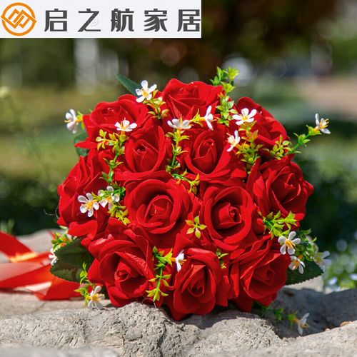 ngrg 婚礼捧花新娘结婚纱照手捧花韩式香槟粉色玫瑰捧花拍照假花 12头