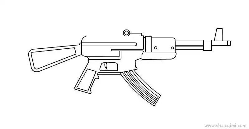 1,首先将ak枪把轮廓画出来;2,然后画出ak全部轮廓;3,最后将画出的ak涂
