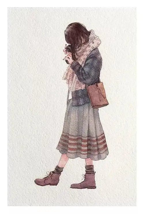 一组人物手绘插画,可当手机壁纸的水彩画