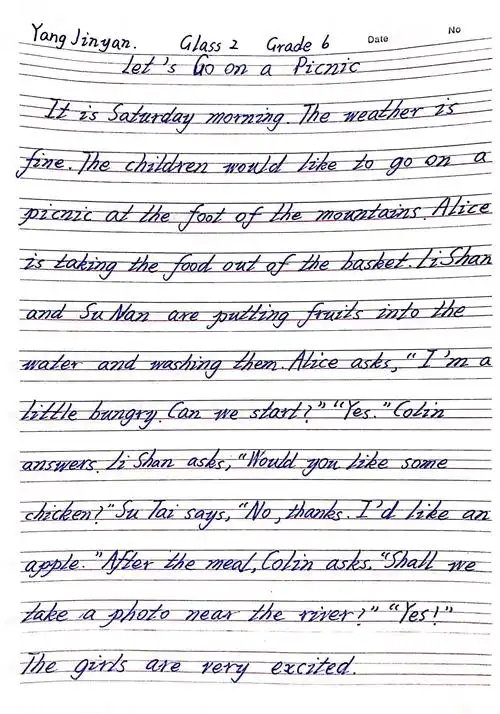 瞧!同学们的作品,英文书写规范,字迹工整.