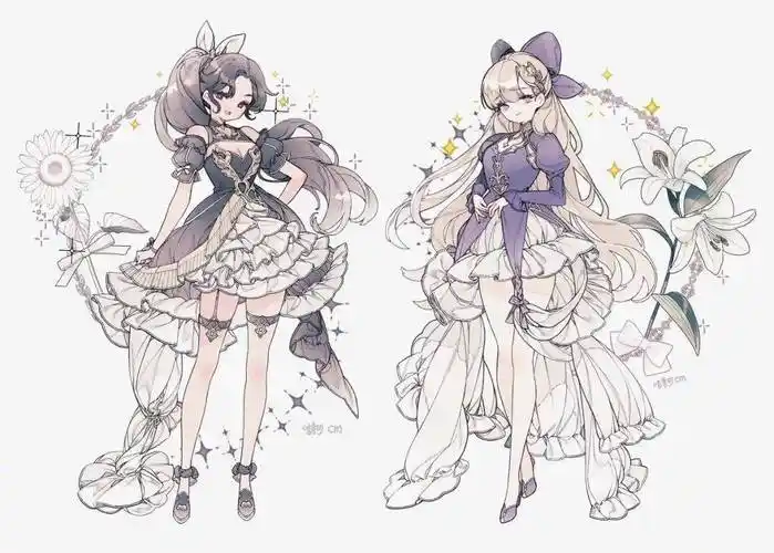 动漫少女华丽礼服服饰设计素材分享~_形状_服装_袖子