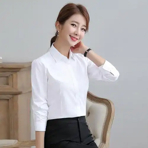 春秋季白色衬衫女长袖工作服正装韩版不透上衣职业ol女装短袖衬衣