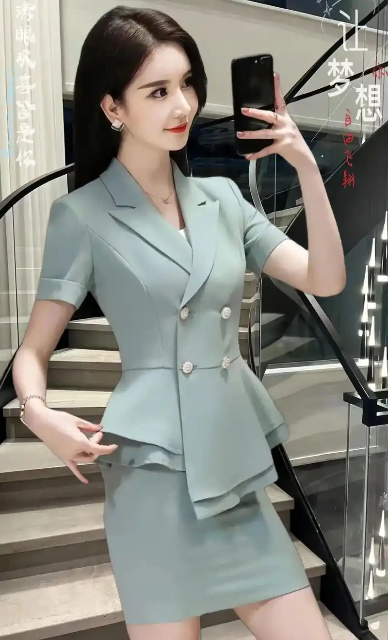 高端气质西装裙套装.我的新宠短袖西装套裙职业装来啦!