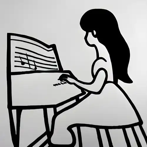 弹钢琴的小女孩简笔画