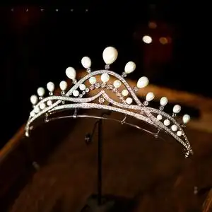 网红珍珠王冠杨颖结婚同款婚礼皇冠大气欧美唯美森系婚纱写真拍照