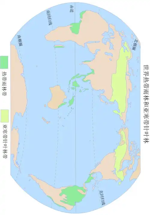 地理挂图世界热带雨林和亚寒带针叶林分布图