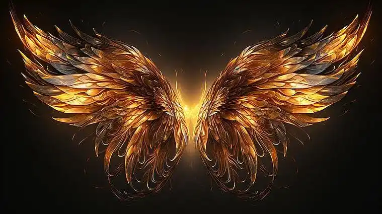 金色发光翅膀形状抽象科技背景