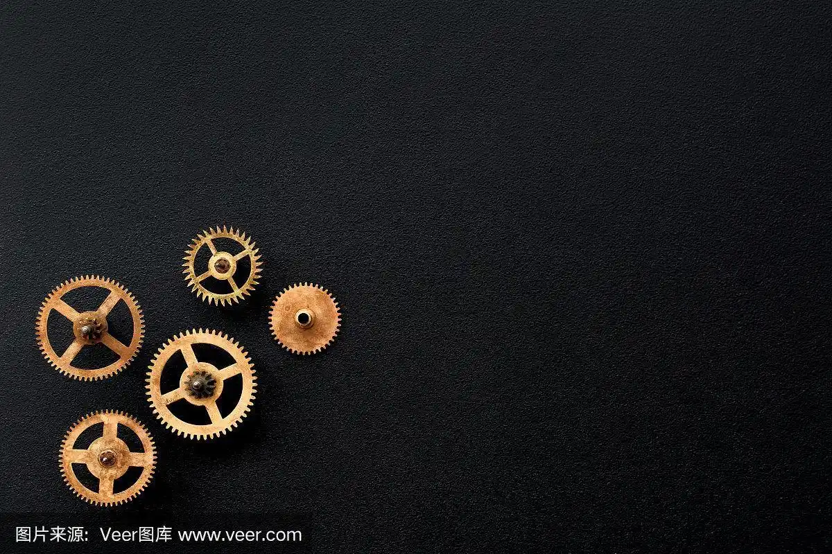 春天,自行车齿轮,机件,挂钟,黑色背景