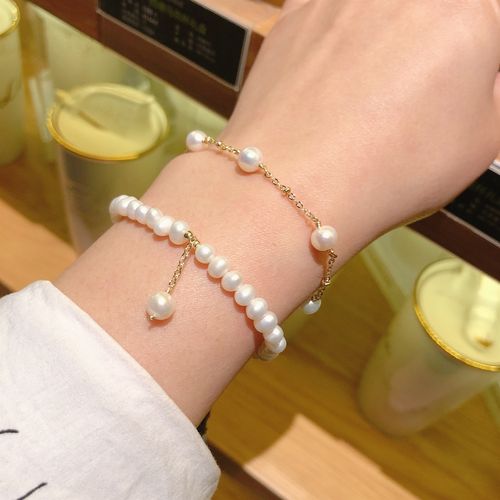 真珍珠,不规则巴洛克淡水珍珠真金简洁手串手链手饰品