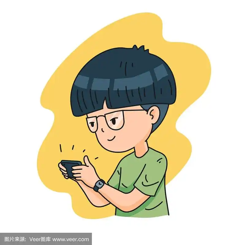 男孩角色玩智能手机游戏孤立的卡通矢量插图