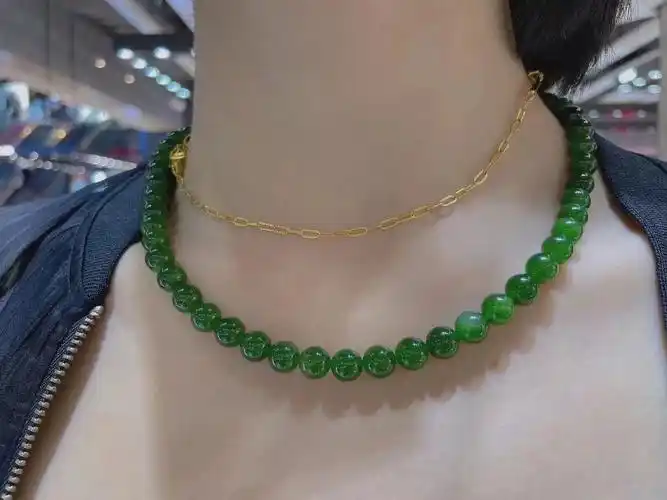 母亲节菠菜绿碧玉项链