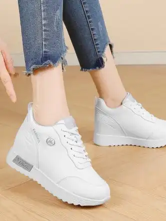 意尔康真皮内增高女鞋2023新款夏季百搭厚底小白鞋轻便软底休闲运动鞋