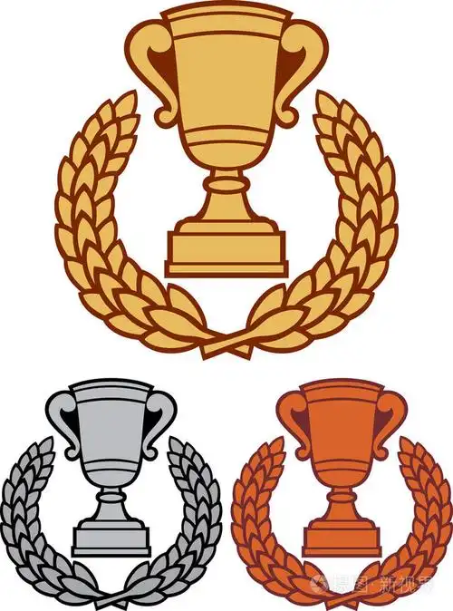 金牌银牌和铜牌奖杯杯与月桂花环