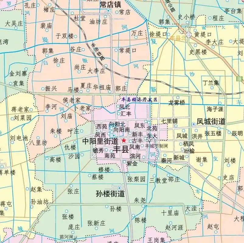 江苏徐州丰县县城东扩南展北进了不少,唯独向西没太发展.