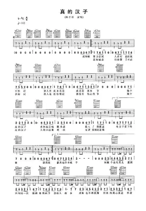 《真的汉子吉他谱》_林子祥_未知调_吉他图片谱2张 图1